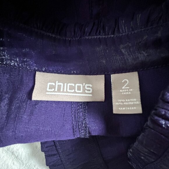 Chico's Womens Open Front Ruffle Trim Jacket Size 2 Metallic Purple Lightweight - Picture 3 of 8